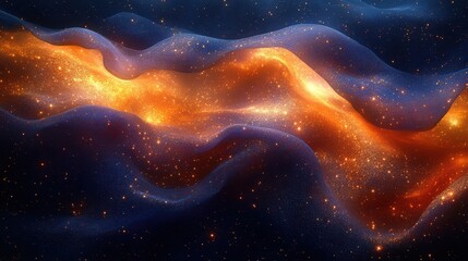 Fototapete - Shimmering Iridescent Silk Fabric Depicting Vibrant Waves of Color in a Cosmic Surf-like Pattern with Stars and Light Effects