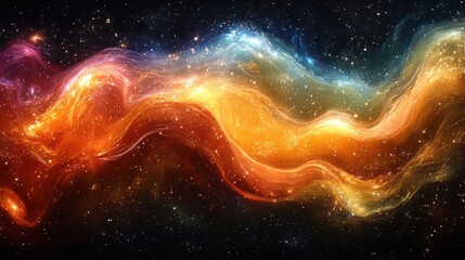 Fototapete - Shimmering Iridescent Silk Fabric Waves Depicted in Vibrant Colors with a Starry Background for Abstract Art and Design