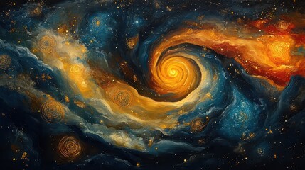 Fototapete - Swirling Celestial Patterns on Silk Fabric with Stunning Colors and Brilliant Artistic Details Creating a Cosmic Feel for Unique Visual Appeal