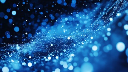Poster - Abstract blue stream of light, with flowing lines of sparkling bokeh over dark background creates movement.