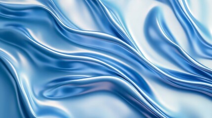 Poster - abstract flowing fabric in shades of blue and white creating smooth, elegant waves of shiny material