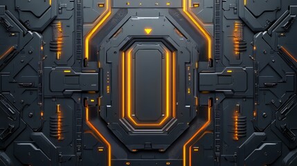 Poster - Futuristic black panels with glowing orange accents create a high-tech, sleek, and modern aesthetic.