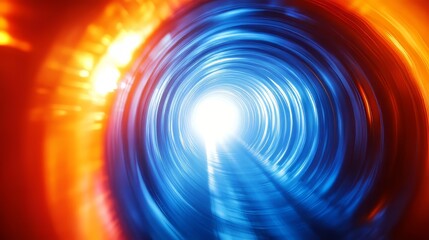 Poster - Illuminated Tunnel: A vibrant tunnel of light, blending cool blues and fiery oranges in a captivating swirl.