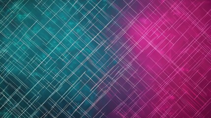 Poster - Divided Abstract: Teal and magenta backdrop with interwoven white lines forming a dynamic, textured pattern.