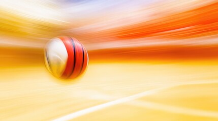 Poster - A volleyball with motion blur as it spins through the air during a fast-paced game, with the court lines and net subtly in the background.