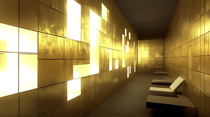 Poster - A modern room with gold walls and lounge chairs