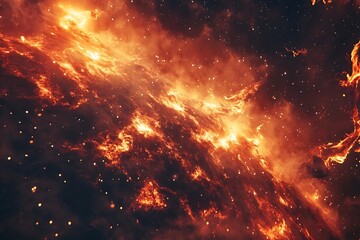 fiery nebula cloudscape with bright stars and cosmic dust explosion