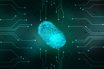 Aufkleber - Abstract security system concept with fingerprint on technology background, Fingerprint Scanning Identification System. Biometric Authorization and Business Security Concept
