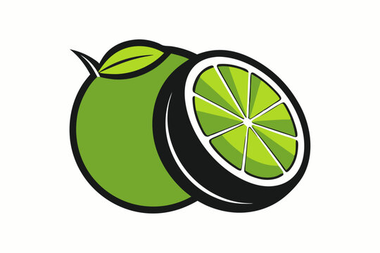 Lime with half-cut view line art vector illustration.