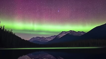 Wall Mural - Breathtaking aurora borealis illuminating a serene lake surrounded by majestic mountains at night