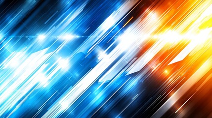Fototapete - Abstract Dynamic Background With Glowing Diagonal Stripes In Blue Orange And White