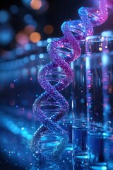 Wall Mural - luminous dna double helix in laboratory conceptual background