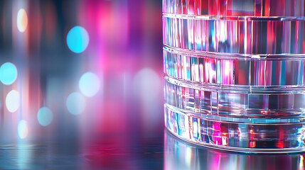 Poster - Abstract Geometric Glass Structure with Pink and Blue Lighting