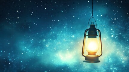 Wall Mural - night sky, hanging oil lamp, glowing, cosmic background, hope