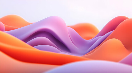 Poster - Abstract Pink Purple Orange Digital Landscape with Flowing Particles