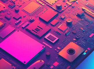 Aufkleber - Various computer hardware, including hard drives and flash drives, are located on the right side of a gradient background with copy space for text or graphics. 