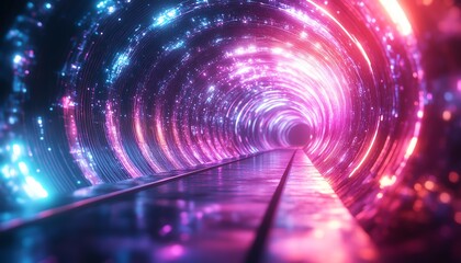 Poster - abstract sky tunnel with metallic textures, glowing gradients, and electric blue and purple lighting, scifi inspired
