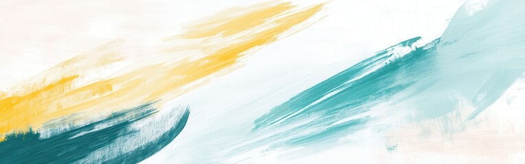 Poster - Artistic abstract strokes of color on a soft white background featuring vibrant shades of blue, yellow, and green