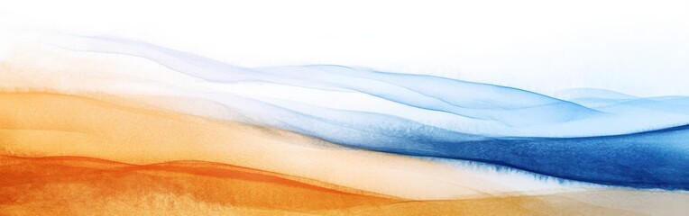 Leinwandbilder - Soft pencil strokes create a serene landscape with pastel amber and blue hues blending smoothly across the canvas