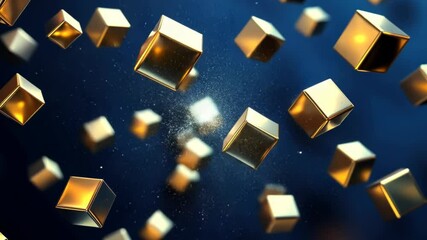 Aufkleber - floating golden cubes creating a mesmerizing cosmic dance in a dark abyss