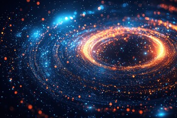 Wall Mural - Glowing spiral galaxy with vibrant blue and orange light particles