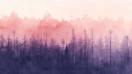 Poster - Silhouette of a serene forest at dawn with muted colors blending in the sky and tree line