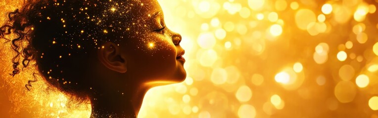 Poster - Vibrant visualization of a glowing child celebrating joy and imagination in an ethereal setting