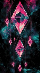 Poster - Vibrant design showcasing neon pink geometric shapes against a dark cosmic background