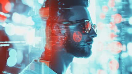 Poster - Trading enthusiast engages with digital market trends in a vibrant, tech-inspired environment