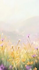 Aufkleber - Springtime field filled with blooming flowers and vibrant colors under a soft sunny sky