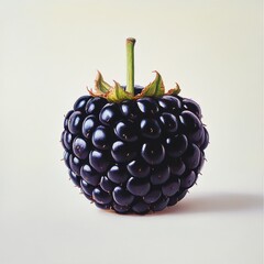 Poster - Ripe blackberry with shiny surface captured in natural light against a plain background
