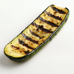 Aufkleber - Grilled zucchini slice with charred markings on a clean white plate showcasing a healthy side dish