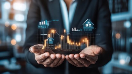 Leinwandbilder - Professional investor silhouette holding digital financial data in a modern business environment