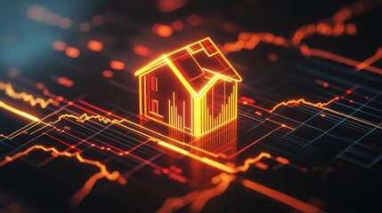 Leinwandbilder - Glowing home icon integrated with financial data visualization representing real estate market trends