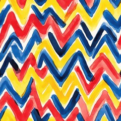 Aufkleber - Bold watercolor doodle artwork featuring vibrant zigzag patterns in red, yellow, blue, and black hues
