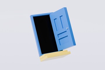 Poster - 3D To Your Door Delivery icon. Minimal Courier delivery package in front blue door. Online Shopping Concept. Fast Delivery, logistic Concept. 3d Deliveries of online orders outside the door. 3d render