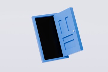 Poster - 3D To Your Door Delivery icon. Minimal Courier delivery package in front blue door. Online Shopping Concept. Fast Delivery, logistic Concept. 3d Deliveries of online orders outside the door. 3d render