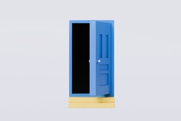Poster - 3D To Your Door Delivery icon. Minimal Courier delivery package in front blue door. Online Shopping Concept. Fast Delivery, logistic Concept. 3d Deliveries of online orders outside the door. 3d render