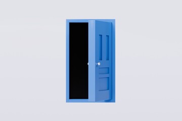 Poster - 3D To Your Door Delivery icon. Minimal Courier delivery package in front blue door. Online Shopping Concept. Fast Delivery, logistic Concept. 3d Deliveries of online orders outside the door. 3d render