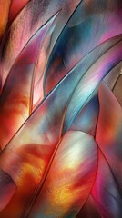 Poster - Artistic composition showing colorful and overlapping featherlike forms