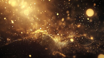 Poster - Golden particles dance in a shimmering display against a dark background during a magical nighttime event