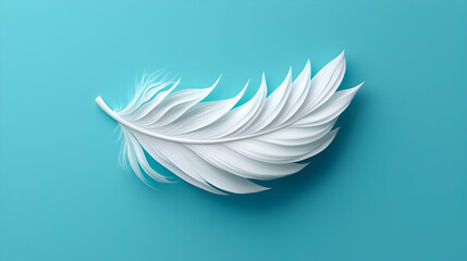 Poster - Delicate White Feather on Soft Blue Background