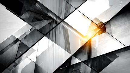 Leinwandbilder - Abstract black and grey background with layered polygonal textures, futuristic reflections, and striped elements.