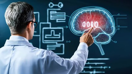 Poster - Doctor Analyzing Data with Brain Mapping Technology