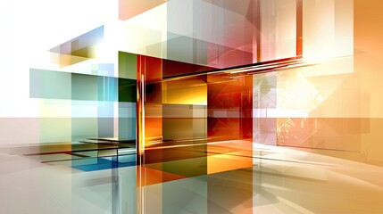 Poster - Abstract high-tech orange background with multiple geometric layers, light reflections, and futuristic glossy accents.