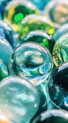 Poster - Assorted colorful glass marbles creating a focused macro image composition