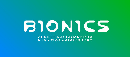 Wall Mural - font digital cyber alphabet, cyberpunk white rounded letters a, b, c, d, e, f, g, h, i, j, k, l, m, 