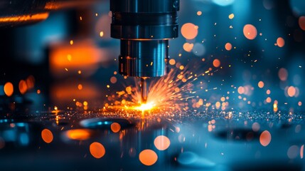 Poster - cnc machine sparks precision milling in action, capturing the intensity of industrial manufacturing