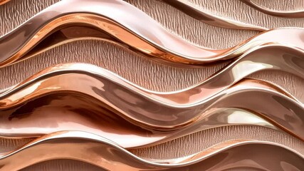 Poster - Creative wall art design showcases flowing copper waves in an elegant interior setting with warm lighting