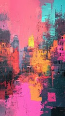 Poster - Abstract City View with Distorted Reflections in Vibrant Colors